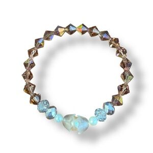 Elegant Tan and Faux Pearl Recycled Beaded Bracelet